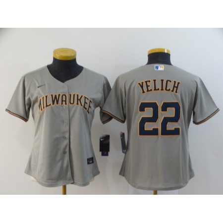 Women's Milwaukee Brewers #22 Christian Yelich Grey Cool Base Stitched MLB Jersey(Run Small)