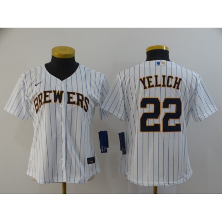 Women's Milwaukee Brewers #22 Christian Yelich White Cool Base Stitched MLB Jersey(Run Small)