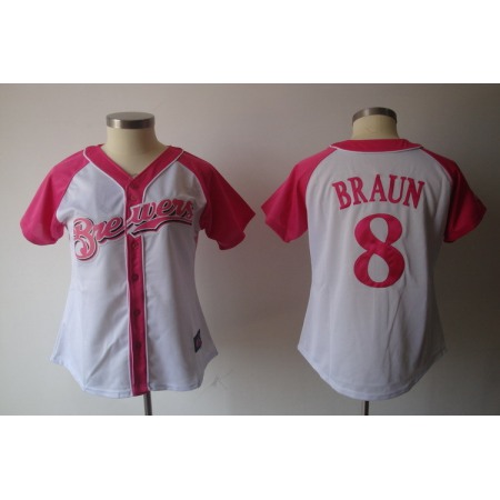 Women's Milwaukee Brewers #8 Ryan Braun White Splash Fashion Stitched MLB Jersey
