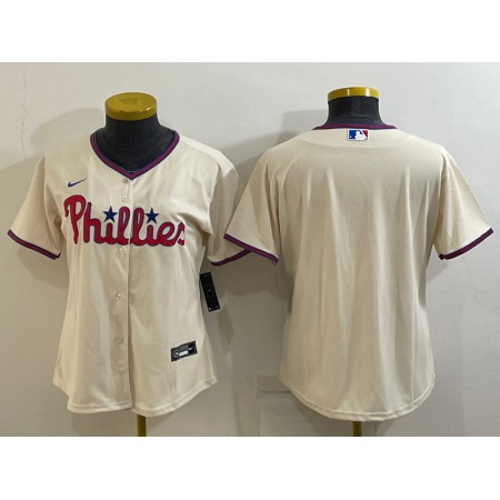 Women's Philadelphia Phillies Blank Cream Cool Base Stitched Baseball Jersey(Run Small)