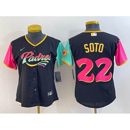 Women's San Diego Padres #22 Juan Soto Black City Connect Stitched Baseball Jersey(Run Small)