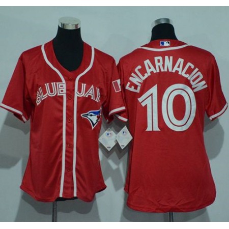 Blue Jays #10 Edwin Encarnacion Red Canada Day Women's Stitched MLB Jersey