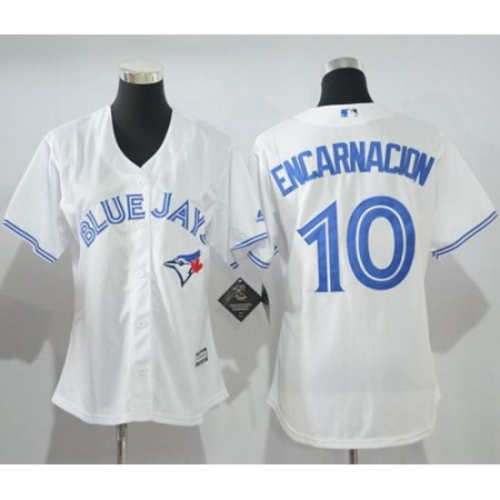 Blue Jays #10 Edwin Encarnacion White Women's Home Stitched MLB Jersey