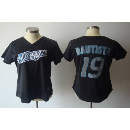 Blue Jays #19 Jose Bautista Black Women's Fashion Stitched MLB Jersey
