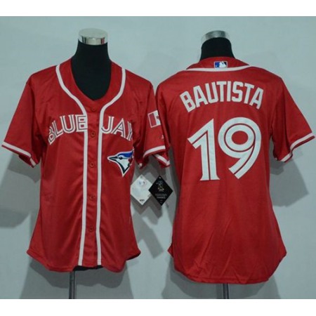 Blue Jays #19 Jose Bautista Red Canada Day Women's Stitched MLB Jersey