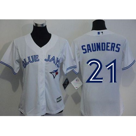 Blue Jays #21 Michael Saunders White Home Women's Stitched MLB Jersey