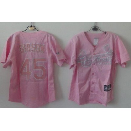Cardinals #45 Bob Gibson Pink Women's Fashion Stitched MLB Jersey