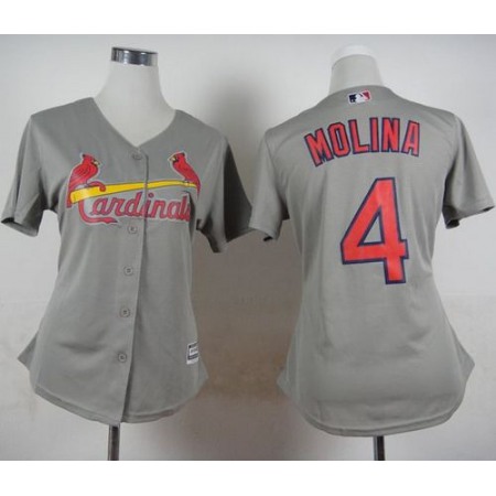 Cardinals #4 Yadier Molina Grey Road Women's Stitched MLB Jersey