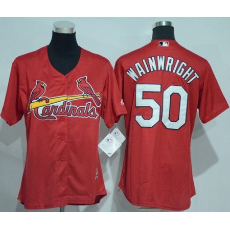 Cardinals #50 Adam Wainwright Red Women's Alternate Stitched MLB Jersey