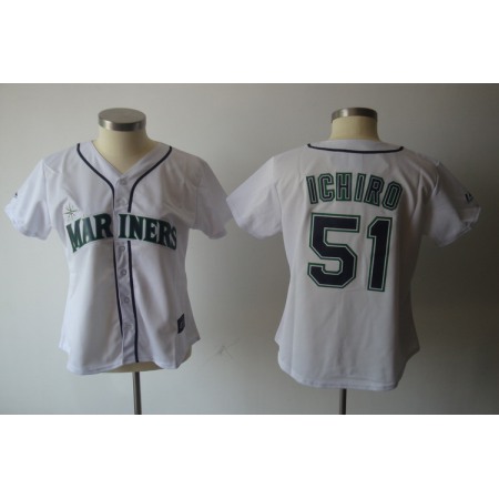 Mariners #51 ichiro Suzuki White Women's Fashion Stitched MLB Jersey