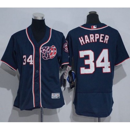Nationals #34 Bryce Harper Navy Blue Flexbase Authentic Women's Stitched MLB Jersey