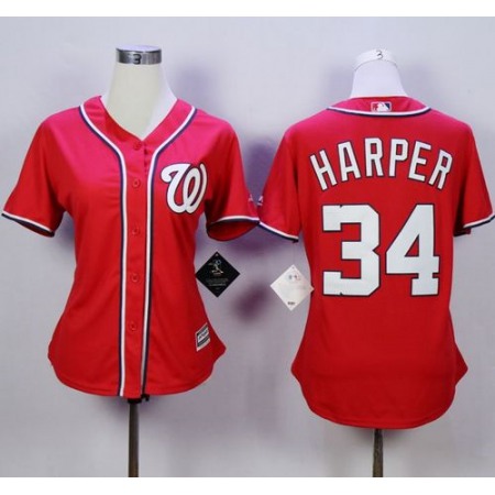 Nationals #34 Bryce Harper Red Alternate 1 Women's Stitched MLB Jersey