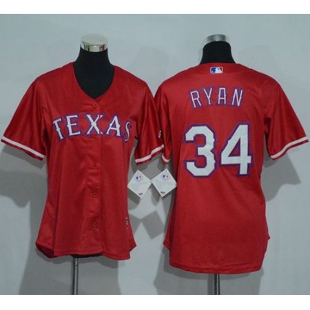 Rangers #34 Nolan Ryan Red Women's Alternate Stitched MLB Jersey