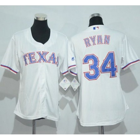 Rangers #34 Nolan Ryan White Women's Home Stitched MLB Jersey
