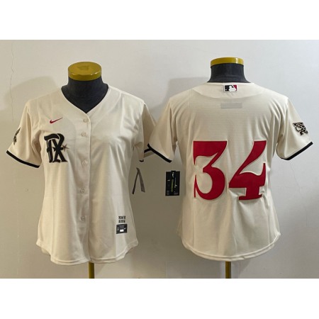 Women's Texas Rangers #34 Nolan Ryan Cream 2023 City Connect Stitched Baseball Jersey(Run Small)