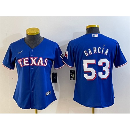 Women's Texas Rangers #53 Adolis Garcia Royal With Patch Stitched Baseball Jersey(Run Small)