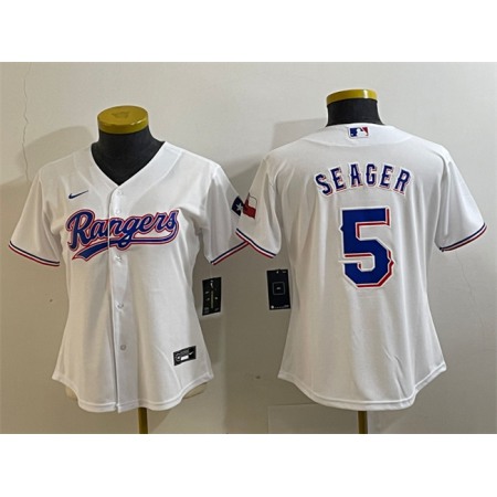 Women's Texas Rangers #5 Corey Seager White With Patch Stitched Baseball Jersey(Run Small)