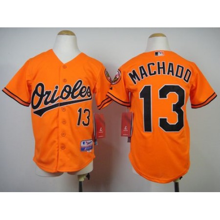 Orioles #13 Manny Machado Orange Cool Base Stitched Youth MLB Jersey