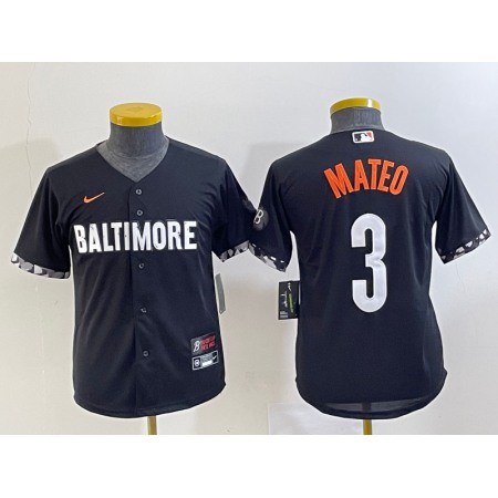 Youth Baltimore Orioles #3 Jorge Mateo Black 2023 City Connect Stitched Baseball Jersey
