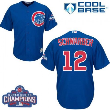 Cubs #12 Kyle Schwarber Blue Alternate 2016 World Series Champions Stitched Youth MLB Jersey