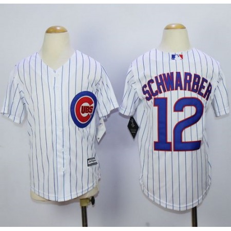 Cubs #12 Kyle Schwarber White(Blue Strip) Cool Base Stitched Youth MLB Jersey