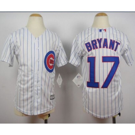 Cubs #17 Kris Bryant White(Blue Strip) Cool Base Stitched Youth MLB Jersey
