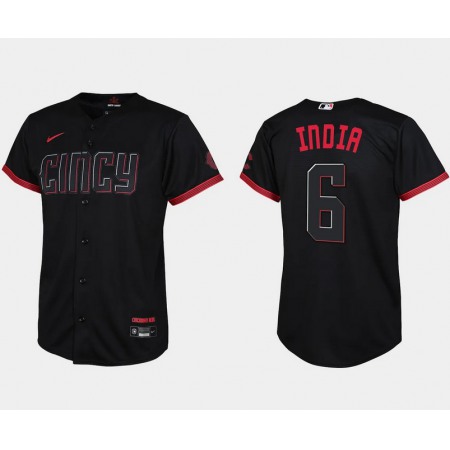 Youth Cincinnati Reds #6 Jonathan india Black 2023 City Connect Stitched Baseball Jersey