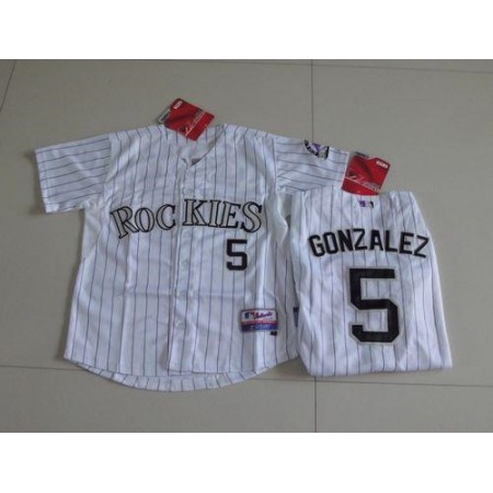 Rockies #5 Carlos Gonzalez White Cool Base Stitched Youth MLB Jersey