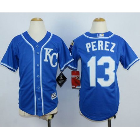 Royals #13 Salvador Perez Blue Cool Base Stitched Youth MLB Jersey
