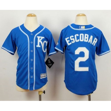 Royals #2 Alcides Escobar Blue Alternate 2 Cool Base Stitched Youth MLB Jersey