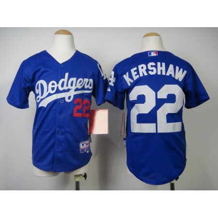Dodgers #22 Clayton Kershaw Blue Cool Base Stitched Youth MLB Jersey