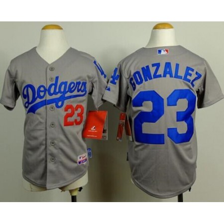 Dodgers #23 Adrian Gonzalez Grey Cool Base Stitched Youth MLB Jersey