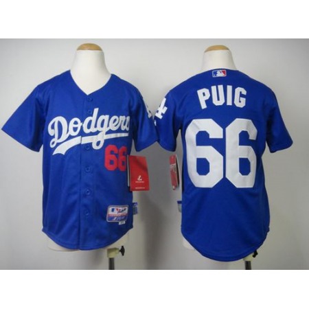 Dodgers #66 Yasiel Puig Blue Cool Base Stitched Youth MLB Jersey