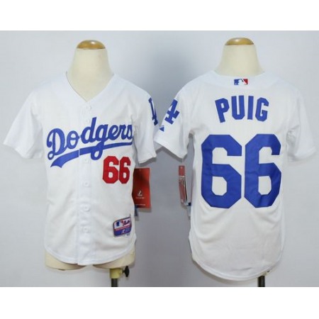 Dodgers #66 Yasiel Puig White Cool Base Stitched Youth MLB Jersey
