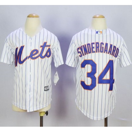 Mets #34 Noah Syndergaard White(Blue Strip) Home Cool Base Stitched Youth MLB Jersey