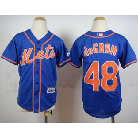 Mets #48 Jacob DeGrom Blue Alternate Home Cool Base Stitched Youth MLB Jersey