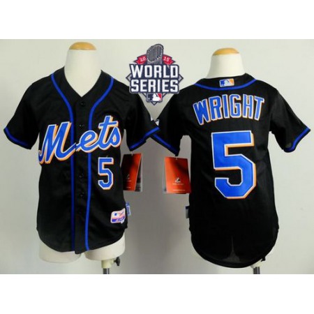 Mets #5 David Wright Black Cool Base W/2015 World Series Patch Stitched Youth MLB Jersey