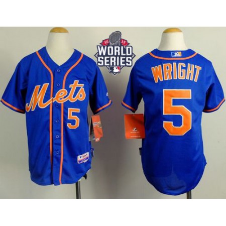 Mets #5 David Wright Blue Alternate Home Cool W/2015 World Series Patch Stitched Youth MLB Jersey