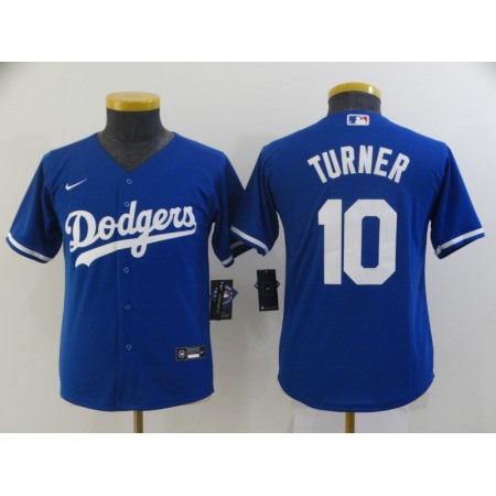 Youth Los Angeles Dodgers #10 Justin Turner Blue Cool Base Stitched Jersey