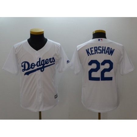 Youth Los Angeles Dodgers #22 Clayton Kershaw White Cool Base Stitched MLB Jersey