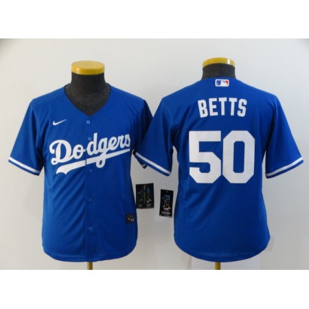 Youth Los Angeles Dodgers #50 Mookie Betts Blue Cool Base Stitched MLB Jersey