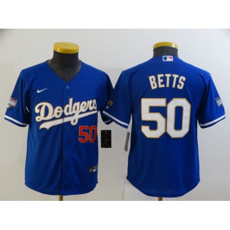 Youth Los Angeles Dodgers #50 Mookie Betts Royal Cool Base Stitched Baseball Jersey