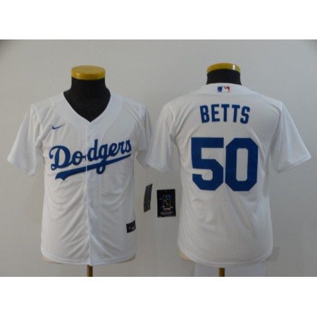 Youth Los Angeles Dodgers #50 Mookie Betts White Cool Base Stitched MLB Jersey