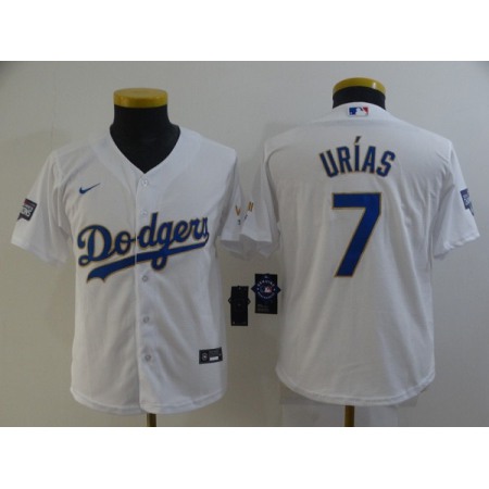 Youth Los Angeles Dodgers #7 Julio Urias White Gold Championship Cool Base Stitched Jersey