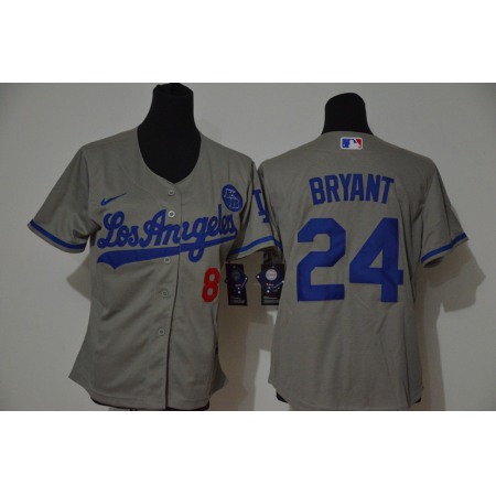Youth Los Angeles Dodgers Front #8 Back #24 Kobe Bryant Grey With KB Patch Cool Base Stitched MLB Jersey