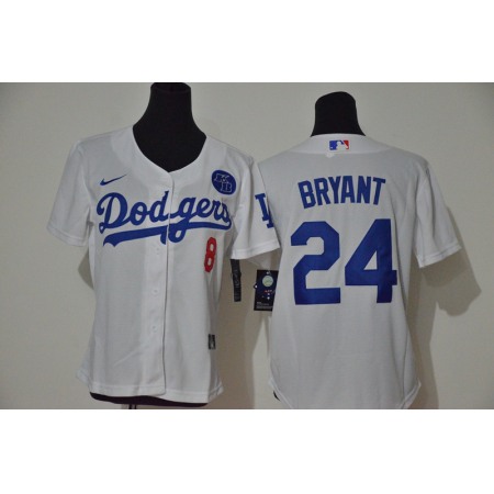 Youth Los Angeles Dodgers Front #8 Back #24 Kobe Bryant White With KB Patch Cool Base Stitched MLB Jersey