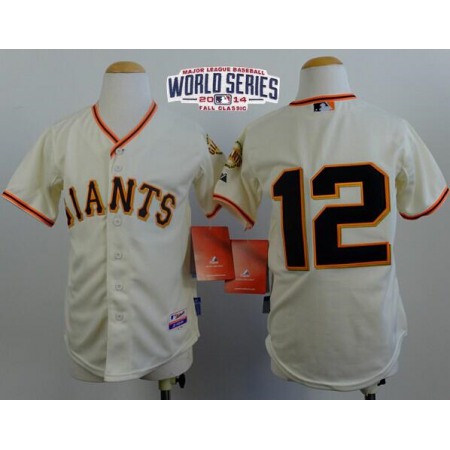 Giants #12 Joe Panik Cream Cool Base W/2014 World Series Patch Stitched Youth MLB Jersey