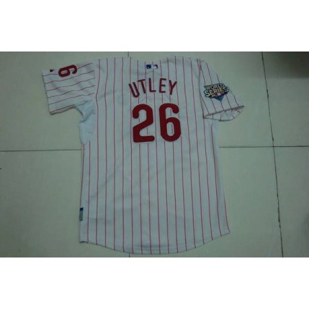 Phillies #26 Chase Utley Stitched White Red Strip Youth MLB Jersey
