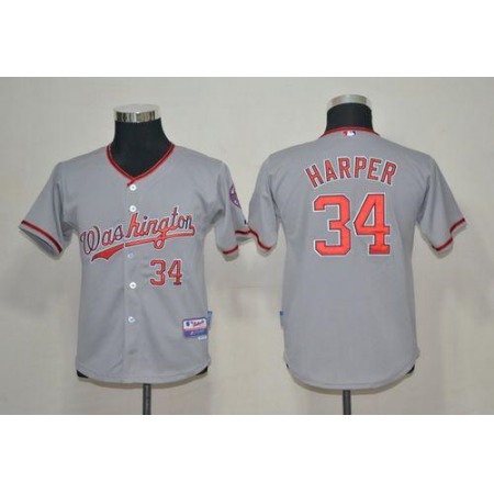 Nationals #34 Bryce Harper Grey Cool Base Stitched Youth MLB Jersey