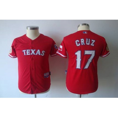 Rangers #17 Cruz Red 2011 World Series Patch Stitched Youth MLB Jersey